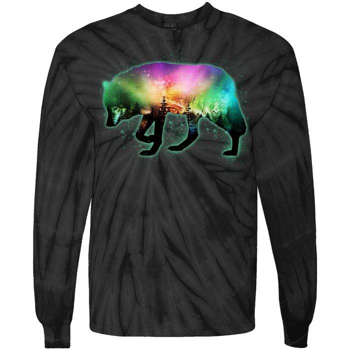 Aurora Borealis Wolf Wilderness Tie-Dye Long Sleeve Shirt