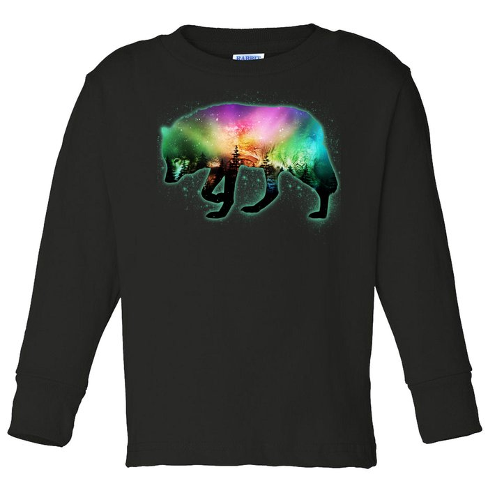 Aurora Borealis Wolf Wilderness Toddler Long Sleeve Shirt