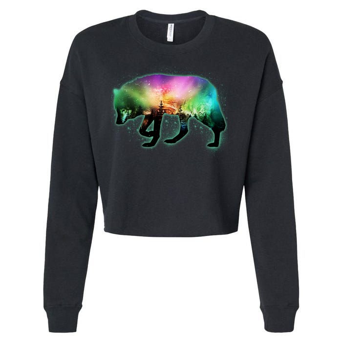 Aurora Borealis Wolf Wilderness Cropped Pullover Crew