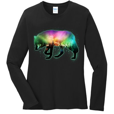 Aurora Borealis Wolf Wilderness Ladies Long Sleeve Shirt