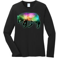 Aurora Borealis Wolf Wilderness Ladies Long Sleeve Shirt