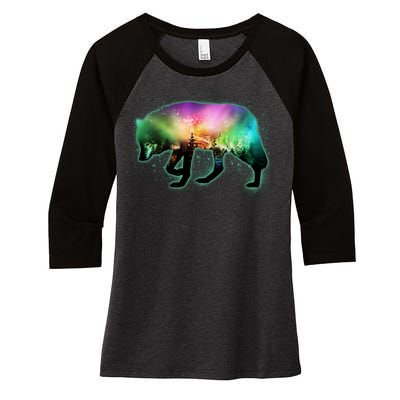 Aurora Borealis Wolf Wilderness Women's Tri-Blend 3/4-Sleeve Raglan Shirt