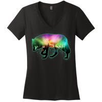 Aurora Borealis Wolf Wilderness Women's V-Neck T-Shirt