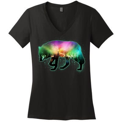 Aurora Borealis Wolf Wilderness Women's V-Neck T-Shirt