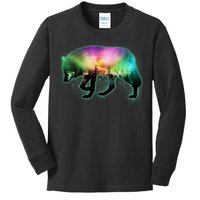 Aurora Borealis Wolf Wilderness Kids Long Sleeve Shirt