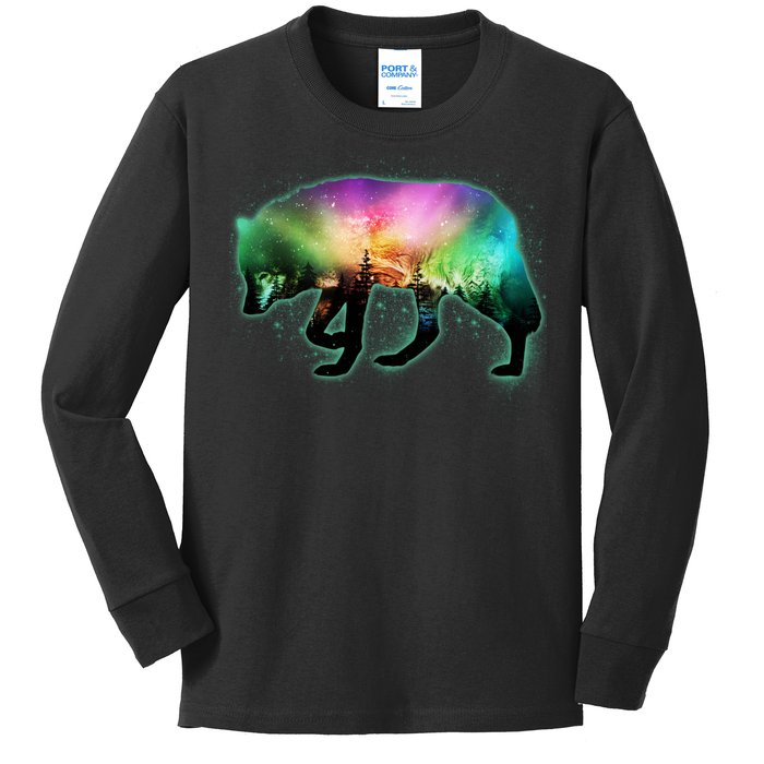 Aurora Borealis Wolf Wilderness Kids Long Sleeve Shirt