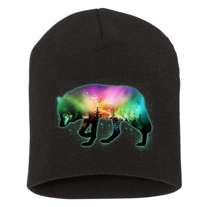 Aurora Borealis Wolf Wilderness Short Acrylic Beanie