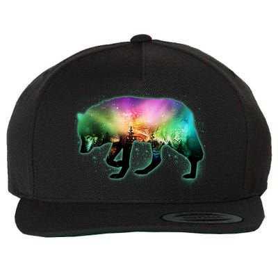 Aurora Borealis Wolf Wilderness Wool Snapback Cap