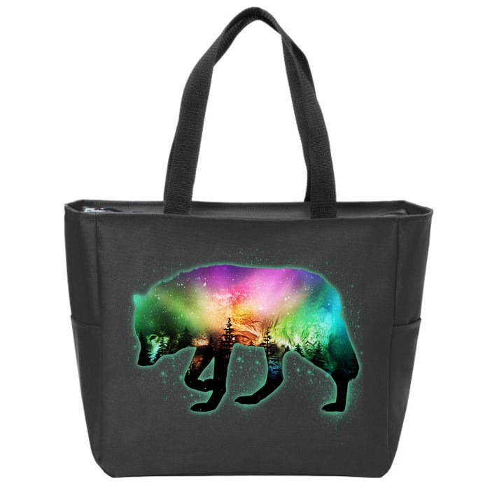 Aurora Borealis Wolf Wilderness Zip Tote Bag