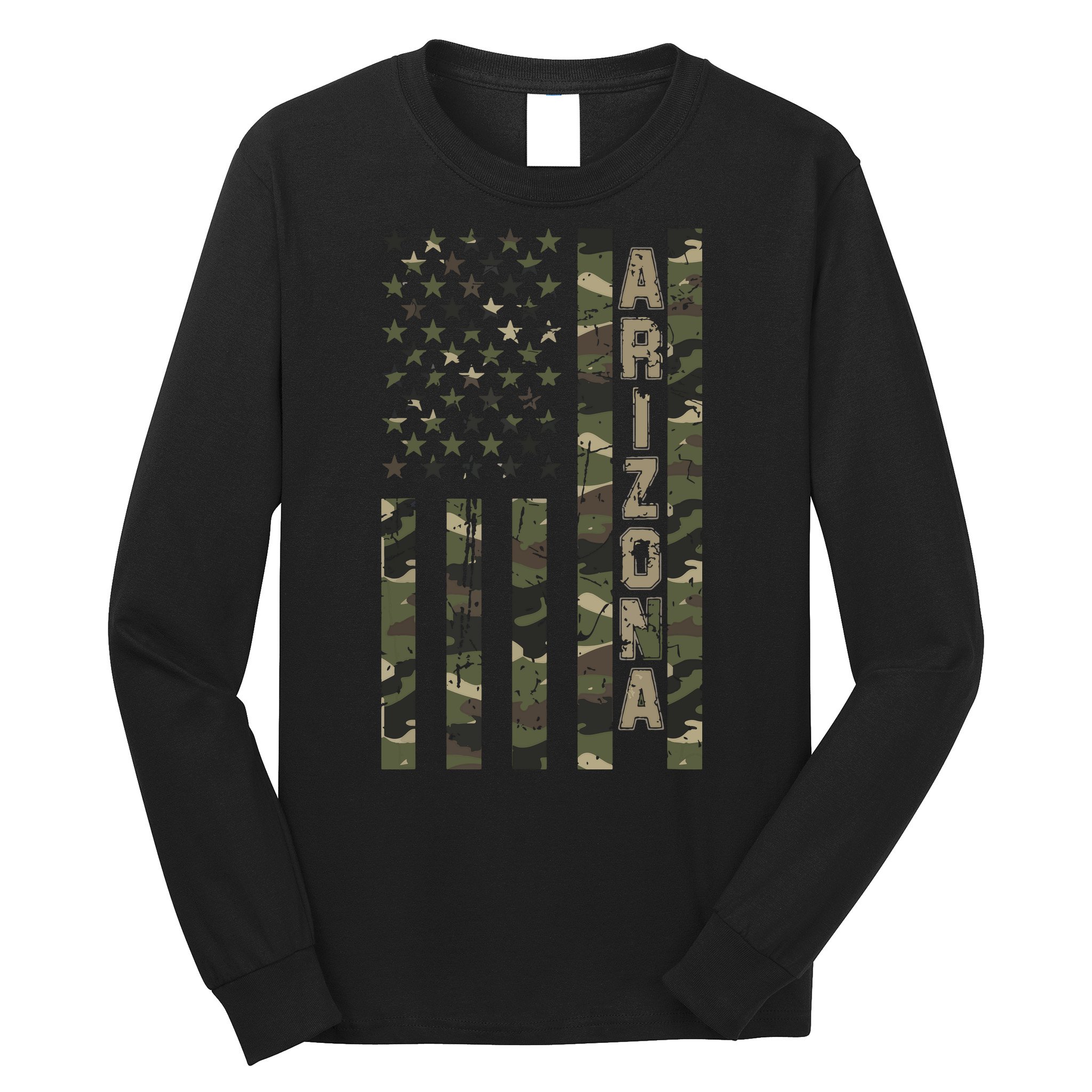 Arizona United States Distressed Camo W Us Flag Long Sleeve Shirt