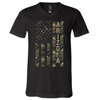 Arizona United States Distressed Camo W Us Flag V-Neck T-Shirt