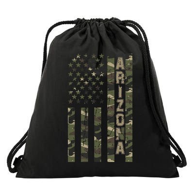 Arizona United States Distressed Camo W Us Flag Drawstring Bag