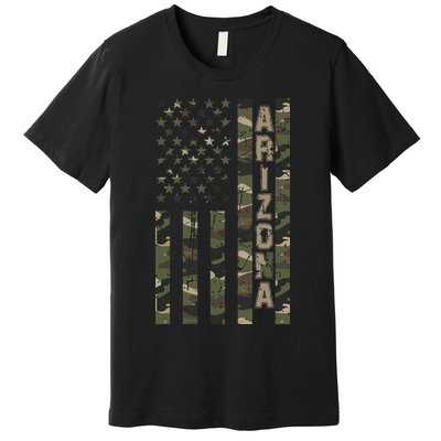 Arizona United States Distressed Camo W Us Flag Premium T-Shirt