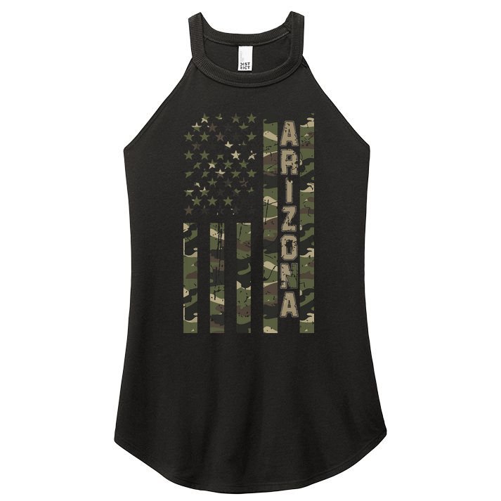 Arizona United States Distressed Camo W Us Flag Women's Perfect Tri Rocker Tank