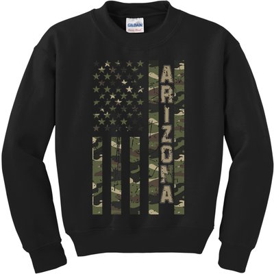 Arizona United States Distressed Camo W Us Flag Kids Sweatshirt