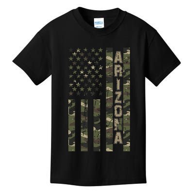 Arizona United States Distressed Camo W Us Flag Kids T-Shirt
