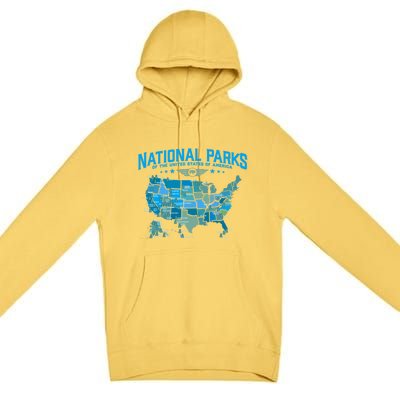 All U S National Parks Map Camping 80s Graphic Gift Premium Pullover Hoodie