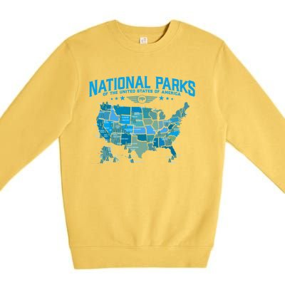 All U S National Parks Map Camping 80s Graphic Gift Premium Crewneck Sweatshirt