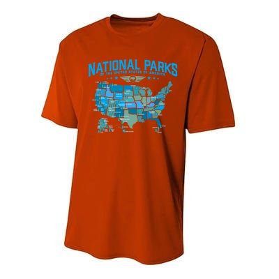 All U S National Parks Map Camping 80s Graphic Gift Performance Sprint T-Shirt