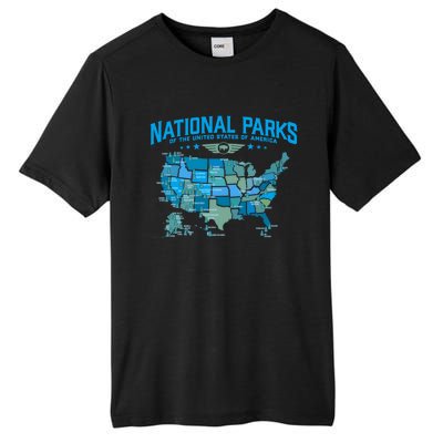 All U S National Parks Map Camping 80s Graphic Gift Tall Fusion ChromaSoft Performance T-Shirt