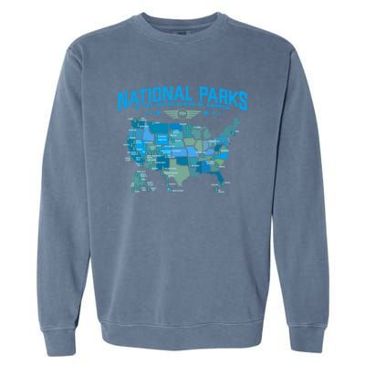 All U S National Parks Map Camping 80s Graphic Gift Garment-Dyed Sweatshirt