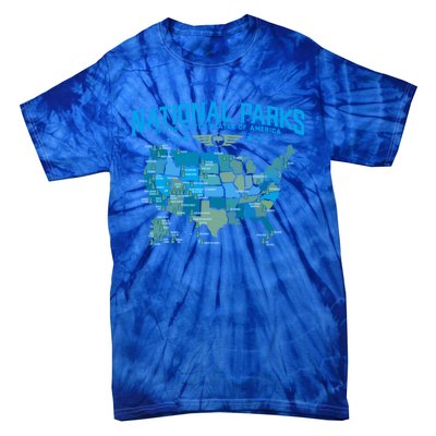 All U S National Parks Map Camping 80s Graphic Gift Tie-Dye T-Shirt