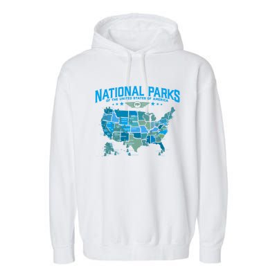 All U S National Parks Map Camping 80s Graphic Gift Garment-Dyed Fleece Hoodie