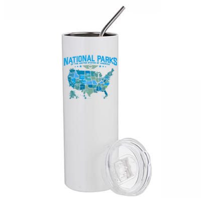 All U S National Parks Map Camping 80s Graphic Gift Stainless Steel Tumbler