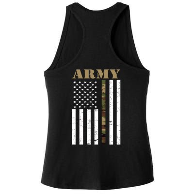 Army United States Thin Camo Line Flag Front And Back Ladies PosiCharge Tri-Blend Wicking Tank