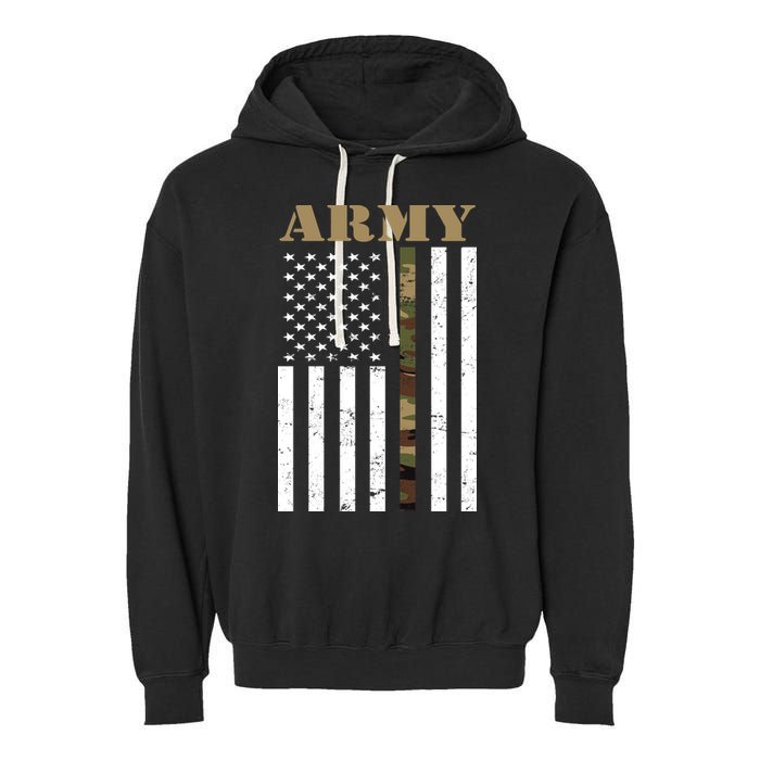 Army United States Thin Camo Line Flag Front And Back Garment-Dyed Fleece Hoodie