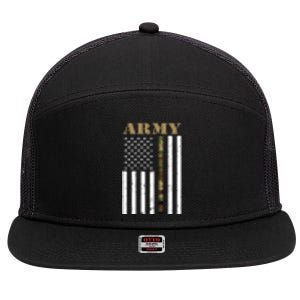 Army United States Thin Camo Line Flag Front And Back 7 Panel Mesh Trucker Snapback Hat