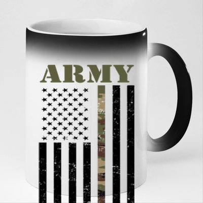 Army United States Thin Camo Line Flag Front And Back 11oz Black Color Changing Mug