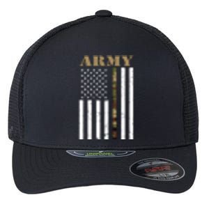 Army United States Thin Camo Line Flag Front And Back Flexfit Unipanel Trucker Cap