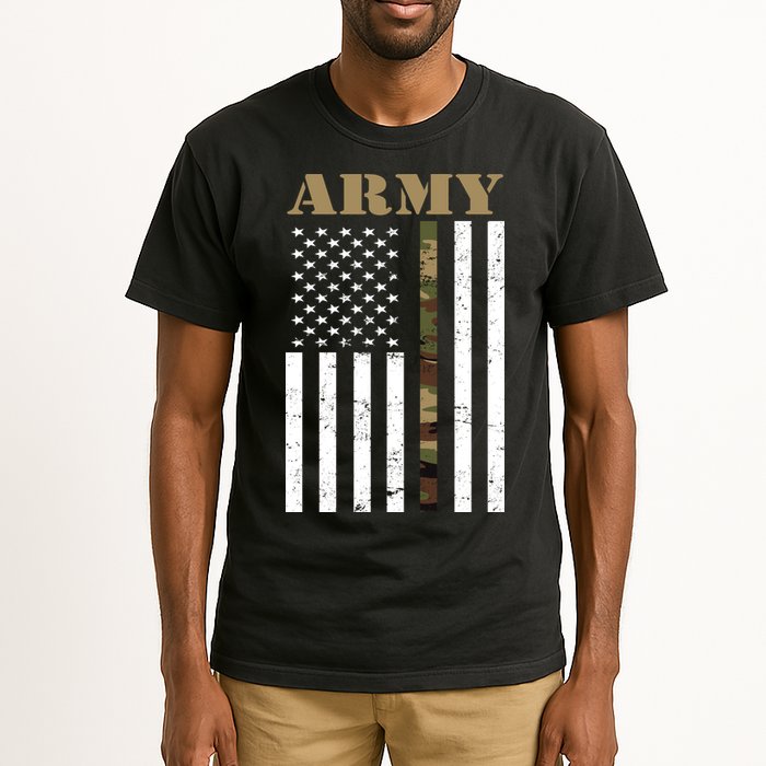 Army United States Thin Camo Line Flag Front And Back Tall T-Shirt