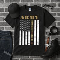 Army United States Thin Camo Line Flag Front And Back Tall T-Shirt