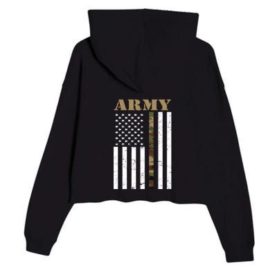 Army United States Thin Camo Line Flag Front And Back Crop Fleece Hoodie