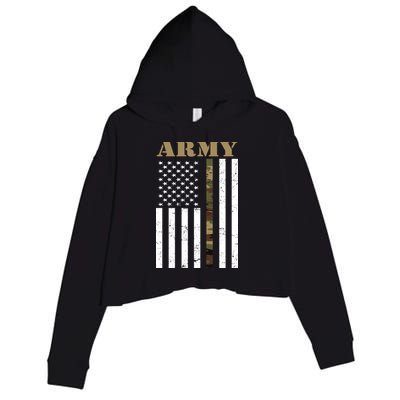 Army United States Thin Camo Line Flag Front And Back Crop Fleece Hoodie