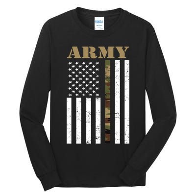 Army United States Thin Camo Line Flag Front And Back Tall Long Sleeve T-Shirt