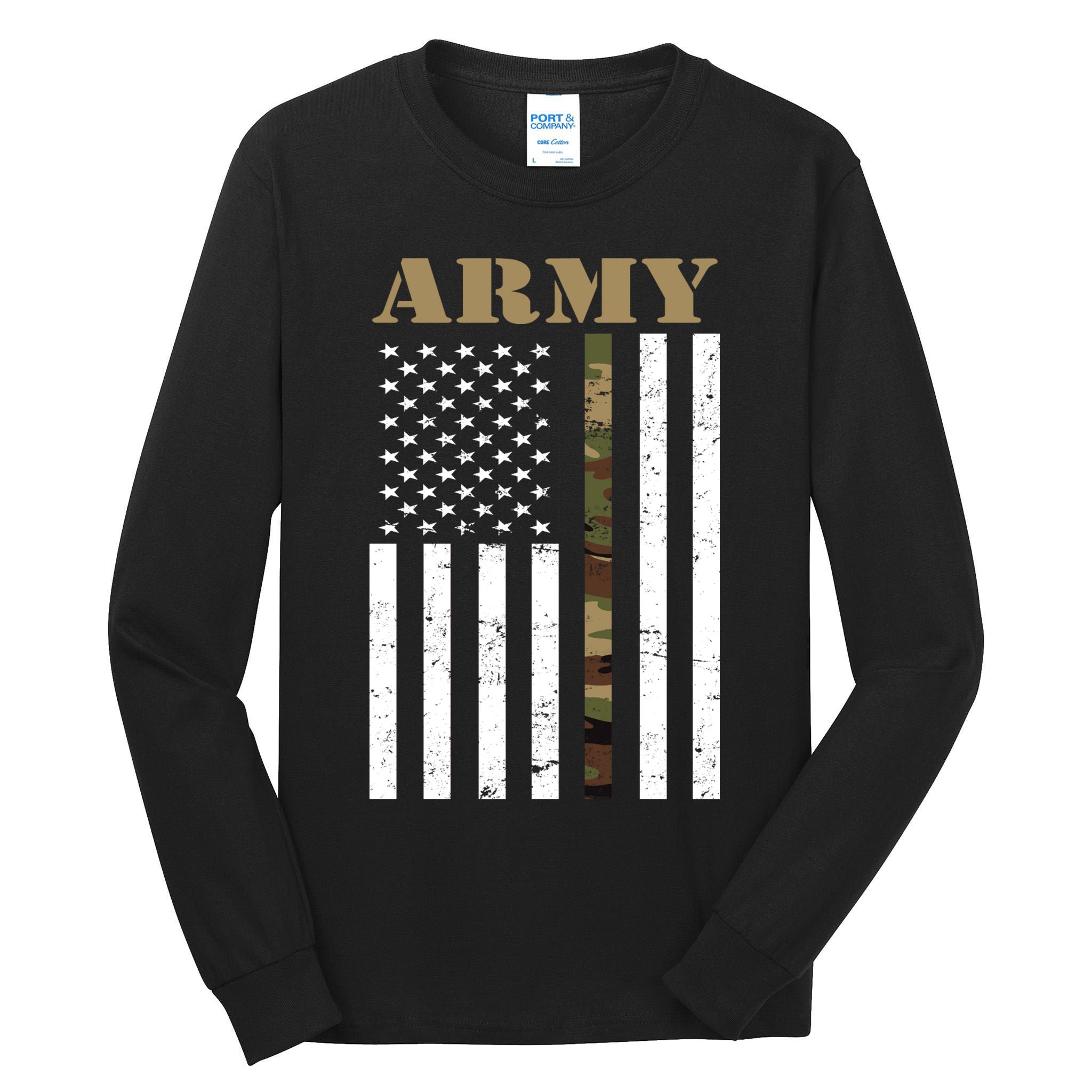 Army United States Thin Camo Line Flag Front And Back Tall Long Sleeve T-Shirt
