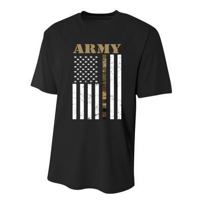 Army United States Thin Camo Line Flag Front And Back Youth Performance Sprint T-Shirt