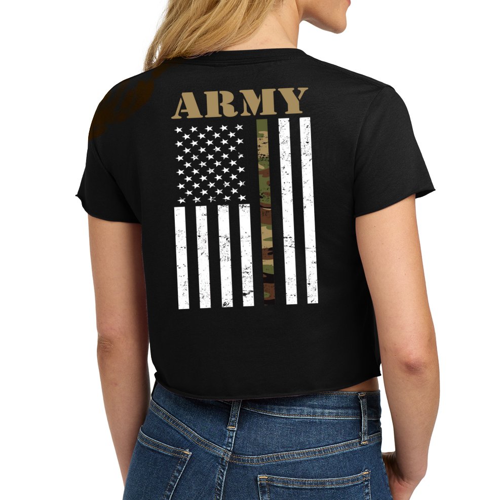 Army United States Thin Camo Line Flag Front And Back Crop Top