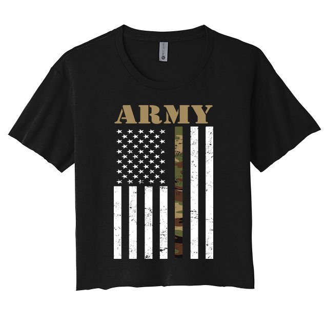 Army United States Thin Camo Line Flag Front And Back Crop Top