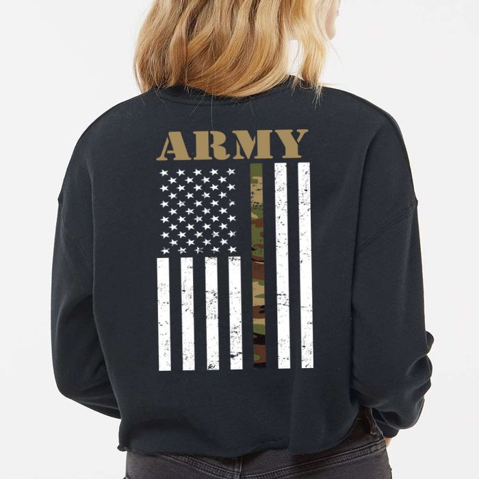 Army United States Thin Camo Line Flag Front And Back Cropped Pullover Crew