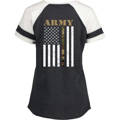 Army United States Thin Camo Line Flag Front And Back Enza Ladies Jersey Colorblock Tee