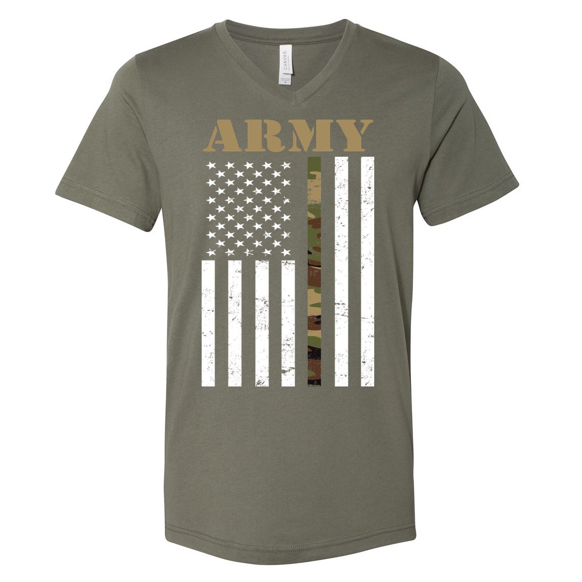 Army United States Thin Camo Line Flag Front And Back V-Neck T-Shirt