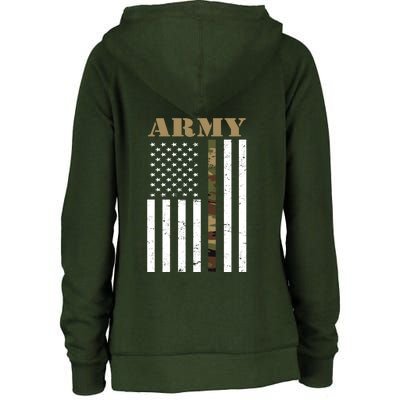 Army United States Thin Camo Line Flag Front And Back Womens Funnel Neck Pullover Hood