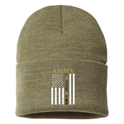 Army United States Thin Camo Line Flag Front And Back Sustainable Knit Beanie