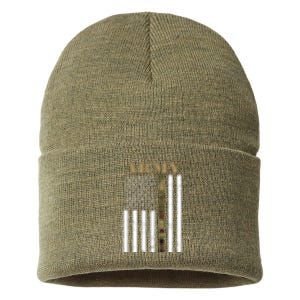 Army United States Thin Camo Line Flag Front And Back Sustainable Knit Beanie