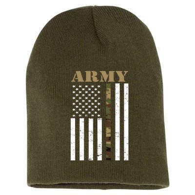 Army United States Thin Camo Line Flag Front And Back Short Acrylic Beanie