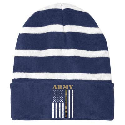 Army United States Thin Camo Line Flag Front And Back Striped Beanie with Solid Band